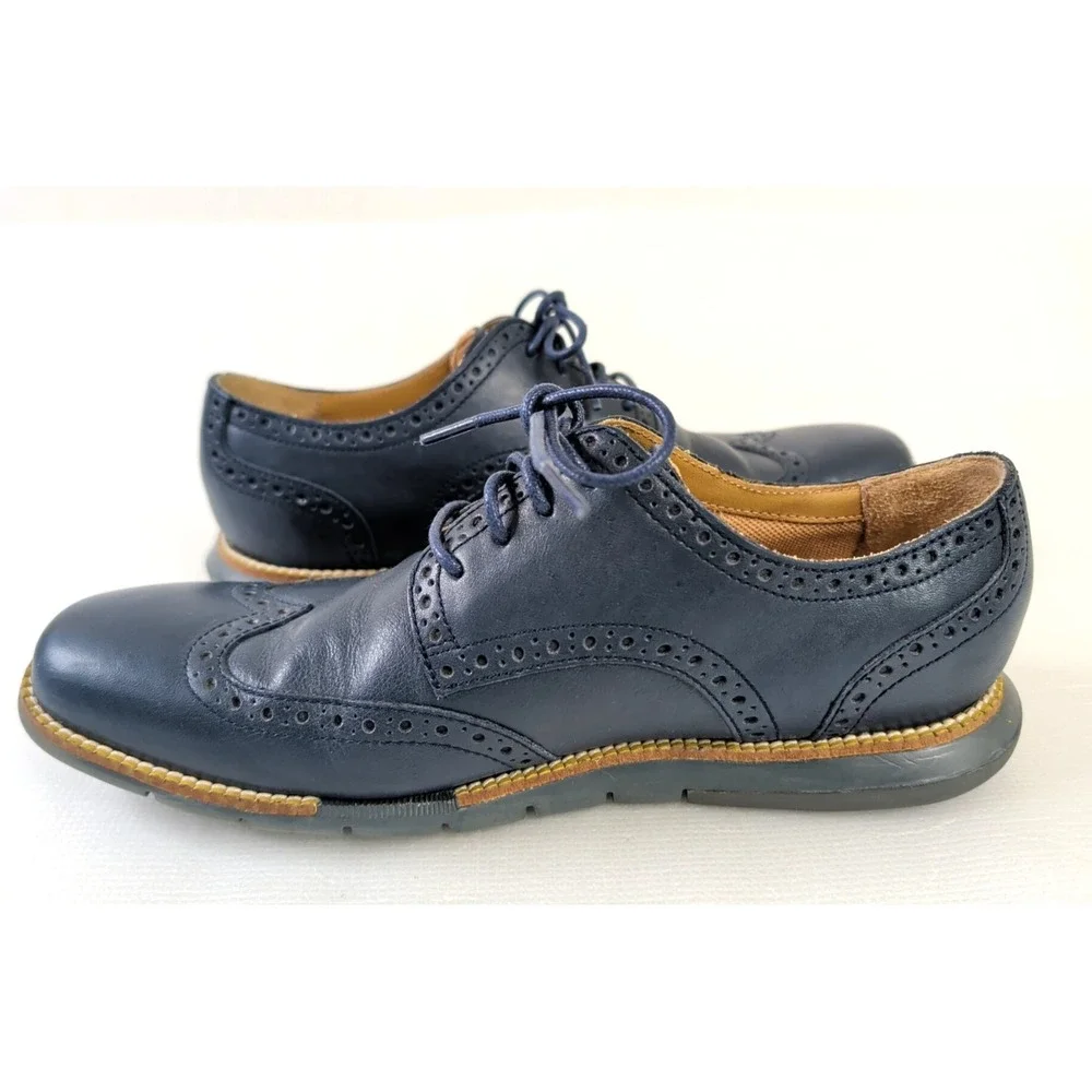 Cole Haan Grand OS Wingtip Oxford Shoe Mens 8 Blue Leather Business Smart Casual